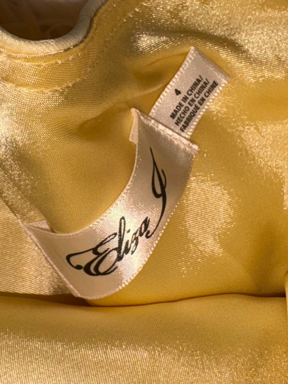 NEW ELIZA J One-Shoulder yellow Brocade belted Ballgown sz 4 - Picture 7 of 10